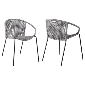 Armen Living Snack 18" Fabric Indoor Outdoor Dining Chair in Gray (Set of 2)