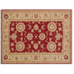 Bareens Designer Rugs - Shabby Chic Ziegler Strange Red Ivory Hand-Knotted Wool Rug - 3'0'' x 4'8'' - Enhance the ambiance of your home with this magnificent Persian-influenced Turkish hand-knotted rug made by skilled artisans capable of creating the most exceptional vegetable dyes and hand-spun wool. This exquisite handmade rug is a one-of-a-kind Peshawar Kafkaz, otherwise identified as Chobi, Chobi Peshawar, Oushak, or Ziegler rug. These handmade rugs are crafted in Pakistan utilizing superior-quality wool imported from Australia, New Zealand, and Korea in two types of weaves: the Persian weave and the Mori weave. This rug is meticulously crafted by hand using the finest natural vegetable dyes extracted from local plants. The artisans use a blend of hand-spun local and fine merino wool, resulting in a rug with a compelling texture, higher lanolin content, and longer staple. The artisans occasionally incorporate natural or artificial silk into the pile to enhance specific motifs. The finished product is an awe-inspiring execution of flawless design and an understated palette that exudes elegance.