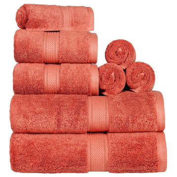 8 Piece Ultra Soft Face Hand Bath Towel Set, Coral