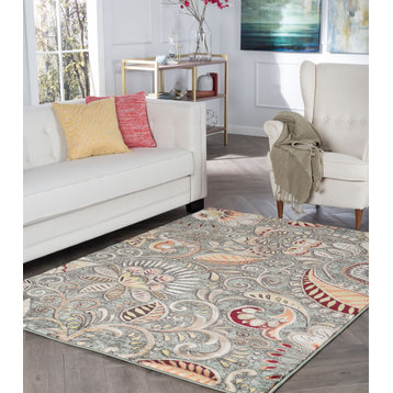 Giselle Transitional Floral Area Rug, Seafoam, 5'3'' X 7'3''