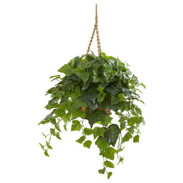 38" London Ivy Artificial Plant in Hanging Basket, Real Touch