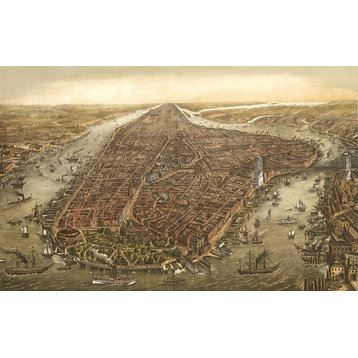 New York City Panoramic, 1873 Wall Map Mural, Peel and Stick 1-Panel, 67"x42"