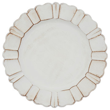 Scalloped Ruffled Design Charger Plates, Set of 4, Ivory