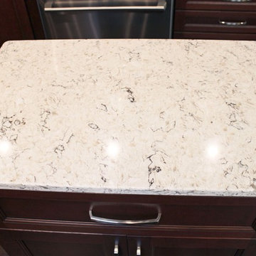 Transitional Kitchen with Medallion Cherry Cabinets and Quartz Countertop