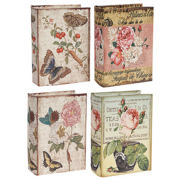 Vintage Style Book Boxes Florals, 4-Piece Set