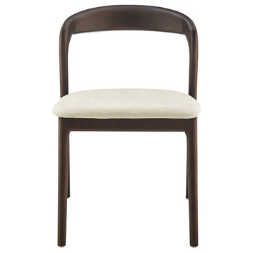 Estelle Side Chair With Natural Fabric Seat and Dark Walnut Frame Set of 1