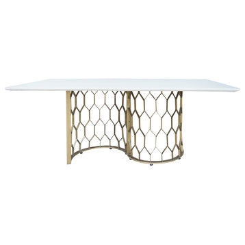 Modrest Faye Modern White Concrete and Antique Brass Dining Table