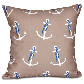 Anchor Whimsy, Geometric Print Outdoor Pillow, Taupe And Beige, 20"x20"