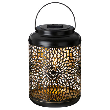 8.75"H Metal Cutout Solar Powered Outdoor Hanging Lantern