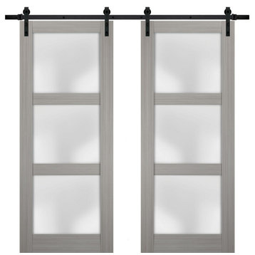 Double Barn Door 72 x 80 Frosted Glass, Lucia 2552 Grey Ash, 13FT