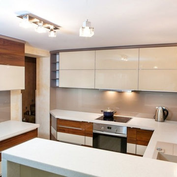 Contemporary Kitchen with Veneer and White Cabinets