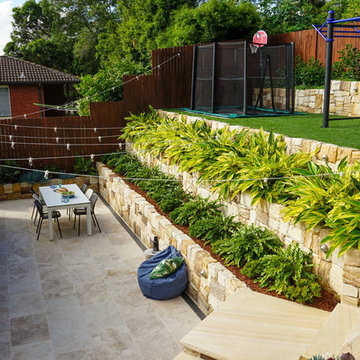 Narraweena Landscaping project - Planting, Sandstone retaining walls, travertine