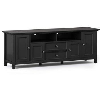 Transitional TV Stand, Framed Doors & Drawer With 2 Open Compartments, Black