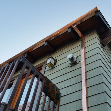 Copper Angle Face Gutter. 5 Inch with 2x3 Smooth Downspouts. Manhattan Beach