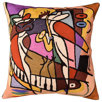 Wailing on the Sax by Alfred Gockel Accent Pillow Cover Handmade Wool 18x18"