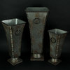 Set of 3 Rustic Galvanized Metal Finish Flared Vases