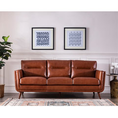 Stanton Leather Sofa With Tufted Seat And Back In Camel