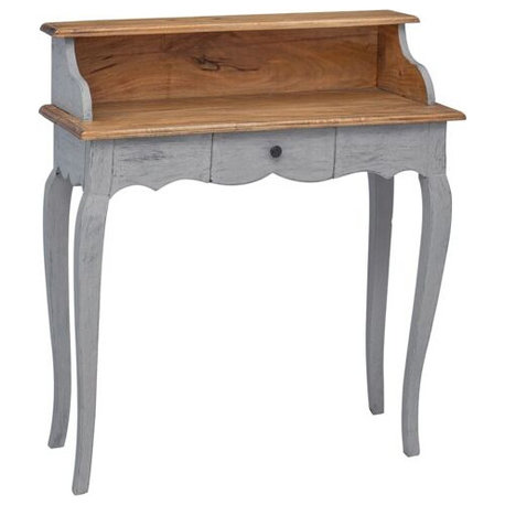 vidaXL Writing Desk Mahogany, Grey Solid mahogany wood