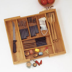 Bamboo Expandable Flatware Organizer - Kitchen Drawer Organizers