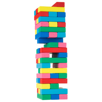 Classic Wooden Blocks Stacking Game With Colored Wood, Carrying Bag
