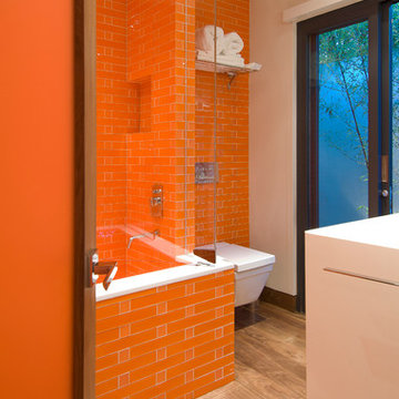 Hopen Place Hollywood Hills luxury home modern orange tiled bathroom