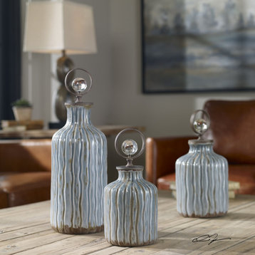 Uttermost 18633 Mathias Set of Three Crystal and Metal Decorative - Blue-Gray