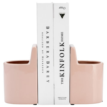 2-Piece Ceramic 6" Pouch Bookends, Blush