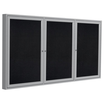 Ghent's 36" x 72" 3 Door Enclosed Rubber Bulletin Board in Black
