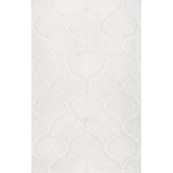 Handmade Trellis Soft and Plush Solid Shag Rug, White, 6'x9'