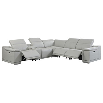 Frederico Genuine Italian Leather 6-Piece 1 Console 3-Power Reclining Sectional, Light Gray