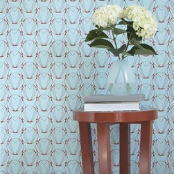 Caribbean Blue and Coral Red Self-Adhesive Wallpaper - Wallpaper