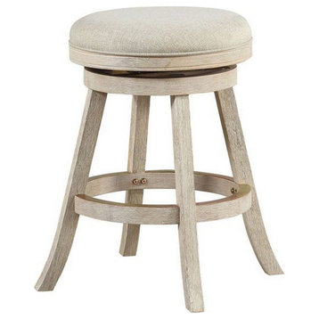 Wooden Swivel Counter Stool With Round Fabric Seat, Gray