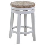 OSP Home Furnishings - 2-Pack 26" Swivel Counter Stool, White Frame - Complete a contemporary BoHo or Farmhouse style kitchen with our 26" swivel stools sold as a pair. Easy-going seagrass woven seat and solid wood frame in a white finish set the stage for relaxed, casual dining at any counter or kitchen island.  Smooth swivel motion and circular footrest ensure comfortable eating and conversation. Simple assembly.