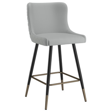 Contemporary Faux Leather/Metal 26" Counter Stool, Set of 2, Light Gray/Black