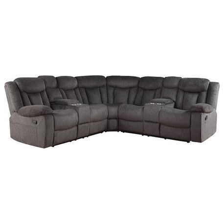 Bowery Hill Contemporary Fabric Sectional Sofa with Cup Holders in Dark Brown