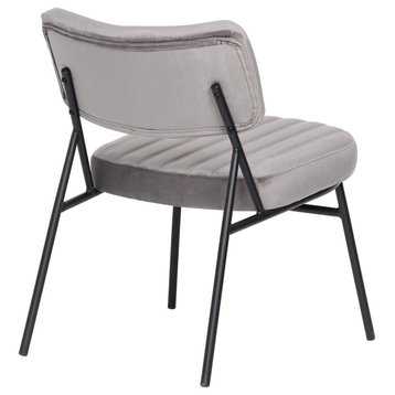 LeisureMod Marilane Velvet Accent Chair With Metal Frame Set of 2 Fossil Gray