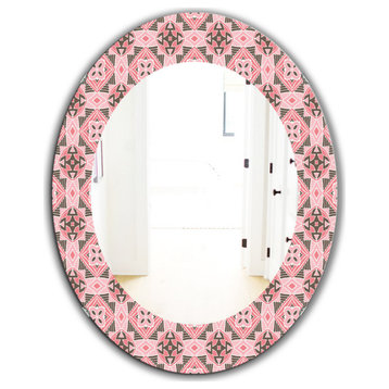 Designart Pink Spheres 3 Bohemian Eclectic Frameless Oval Or Round Wall Mirror,