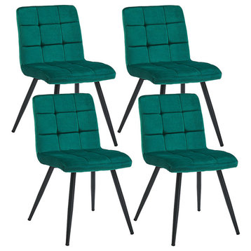 Set of 4 Nine-Grid Tufts Velvet Side Chairs, Atrovirens