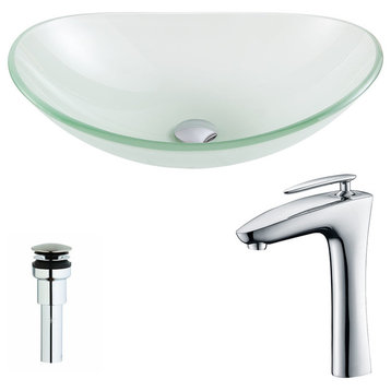 ANZZI Forza Series Deco-Glass Vessel Sink with Crown Faucet