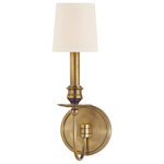 Hudson Valley Lighting - Cohasset, One Light Wall Sconce, Aged Brass Finish, Cream Shade - Slender arms, sveltely curved, simplify this colonial classic. Cohasset's sensual form is welcome flair for an otherwise understated interior. As Old World refinement adapted to the new frontier, Cohasset transposes a treasured look to today's less rigidly traditional interiors.