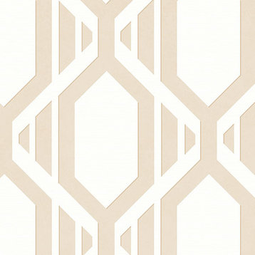Large-Scale Geometric Wallpaper, Taupe and White, 1 Bolt
