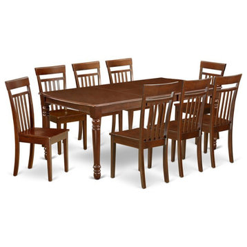 East West Furniture Dover 9-piece Wood Dining Room Set in Mahogany