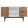 Astor 52" Modern 2 Drawer Lifted Sideboard, Solid White/English Oak