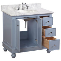 Bella 36" Bathroom Vanity, Powder Blue, Carrara Marble