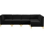 Meridian Furniture - Alina Velvet Modular L-Shaped Modular Sectional, Black, 5-Piece: 3 Armless Chair, 2 Corner Chair - Bring modern beauty to your space with the addition of this Alina Velvet Modular sectional. This beautiful sectional features deep channel tufting to ramp up its visual interest and add to its resilient demeanor. Its soft black velvet upholstery blends nicely with existing elements in your room and is sleek to the touch, making this seat a super comfortable one. Part of the modular Alina collection, this sectional has a latch that attaches it to other pieces to create your custom seating arrangement.