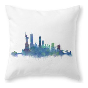 Sofa Throw Pillow 16 Designart CU7600-16-16-C New York Buildings Watercolor Cityscape Round Cushion Cover for Living Room