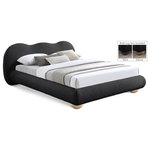 Meridian Furniture - Hyde Boucle Fabric Upholstered Bed, Black, Full - Escape to a haven of restful nights and luxurious mornings with the Hyde Boucle Fabric Bed, a versatile centerpiece that caters to your unique style and comfort preferences. The bed is enveloped in rich black boucle fabric, its sumptuous texture adding depth and dimension to your bedroom. This captivating material creates a striking contrast against lighter bedding and decor, ensuring your bed remains a stylish focal point regardless of your chosen aesthetic. The appeal doesn't stop at beauty. It offers the unique option of both natural finish and black finish solid wood legs, included with each bed. This allows you to effortlessly adapt the bed to your existing decor or even transform its entire look with a simple switch. Unwind, relax, and experience the true meaning of blissful sleep with the Hyde Boucle Full-sized Fabric Bed.