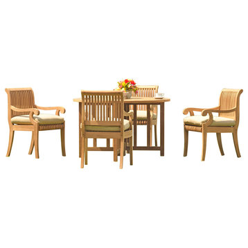 5-Piece Outdoor Patio Teak Dining Set, 48" Butterfly Table, 4 Arm Chairs