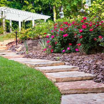 Stone steps alongside roses