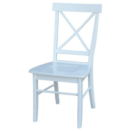 Set of 2 Rubberwood Dining Chairs with X-Back Design and Wood Frame